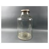 Antique Large Glass Lidded Jar w/ Wood Handle