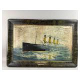 Vtg Signed Metal Picture of RMS Mauretania