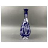 Cobalt Blue Cut to Clear Crystal Vase