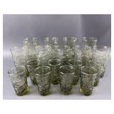 (17)  Libbey Glass "Aztec" Green Glasses