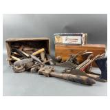 Vintage Carpenter Tools, Wooden Boxes & More