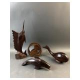 Vintage Hand Carved Iron Wood Sculptures
