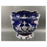 Antique Blue Floral 9" Handled Jardiniere