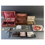 Lot of Vintage Costume Jewelry & Boxes