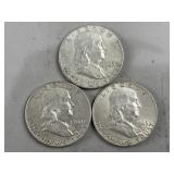 3- 1963 Silver Franklin Half Dollars