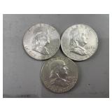 3- 1963 Silver Franklin Half Dollars