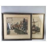 Vtg Windmill & Waterfront Prints Signed & #ï¿½d