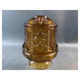 Indiana Glass Stars and Bars Amber Fairy Lamp