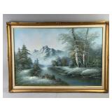 Vintage Framed Landscape Oil Painting on Canvas
