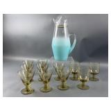 (6) Amber Cordial Glasses & More