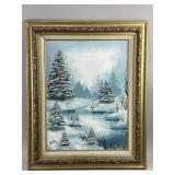 Vintage Landscape Oil Painting on Canvas by Burton