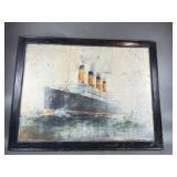 Framed and Signed Aquitania Painting on Tin