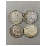 4- Silver Franklin Half Dollars