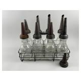 8- Vintage Glass Oil Bottles With Carrier