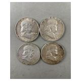 4- Silver Franklin Half Dollars