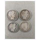 4- Silver Barber Half Dollars