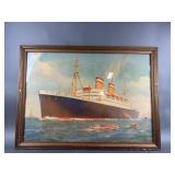 Vintage Framed & Signed Ship Painting