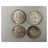 4 Silver Franklin Half Dollars