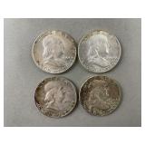 4 Silver Franklin Half Dollars