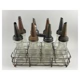 8- Vintage Glass Oil Bottles With Carrier