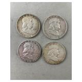 4- Silver Franklin Half Dollars