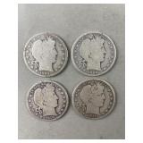 4- Silver Barber Half Dollars