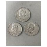 3- Silver Franklin Half Dollars