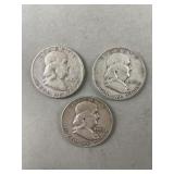 3 - Silver Franklin Half Dollars