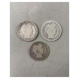 3- Silver 1901, 1899, & 1912 Barber Half Dollar