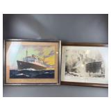 (2) Vintage Framed Ship Advertising Prints