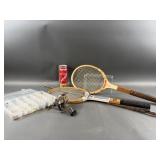 Assorted Vintage Tennis Rackets & Fishing Lures