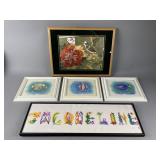 Set of 3 Framed Tropical Fish Paintings & More