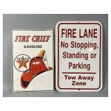 Vintage Fire Chief & Fire Lane Metal Signs