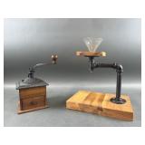 Antique Coffee Grinder & Handmade Pour Over Set