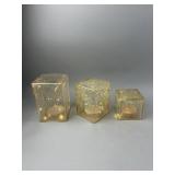 Evergreen LED Glass Cube Towers Gold Crackle