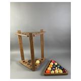 Vtg Billiard Balls , Pool Stick Floor Rack & More