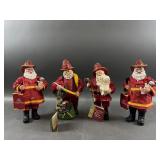 (4) Santa Fireman Figurines