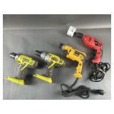 (4) Drills 2; Electric 2 Ryobi Battery Operated