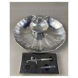 Vtg Pewter Dish & Dual Action Gravityfeed Airbrush