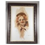 Vtg Signed Clown Oil Painting on Canvas by Maker