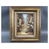 Vintage MCM Oil on Canvas of Hong Kong Street