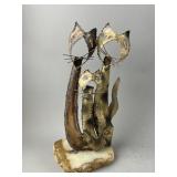 MCM Brutalist Metal Cat Sculpture on Marble Base