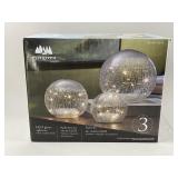 NIB Evergreen LED Glass Spheres 3 Pack
