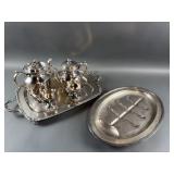 Silver Plate Tea Set & Meat Serving Tray