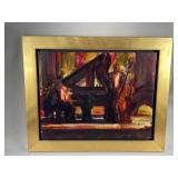 Signed Framed Oil Painting Piano & Bass