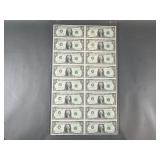 (16) Uncut Uncirculated One Dollar Bills
