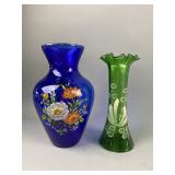 (2) Vintage Hand Painted Glass Vases