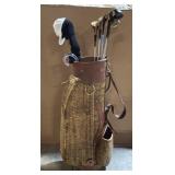 Antique Golf Clubs &  Bag Made of Wicker