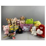 Assorted Stuffed Animals & Hello Kitty Tin