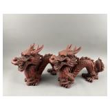 Vintage Red Chinese Water Dragon Pair
